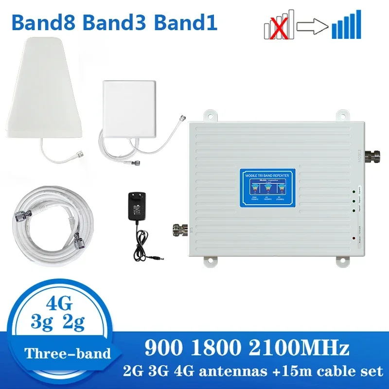 2G 3G 4G Tri-Band Signal Booster GSM 900+DCS/LTE 1800 Band 3+UMTS/WCDMA 2100 Band 1 Mobile Signal Repeater Cellular Amplifier