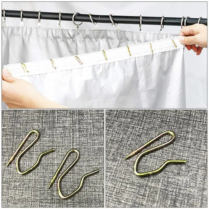 50pcs S-Shape Curtain Hooks Shower Rings Metal Hook Pin Steel Stainless Pins Drapery Slide Rail Door Hangers Bathroom Clips