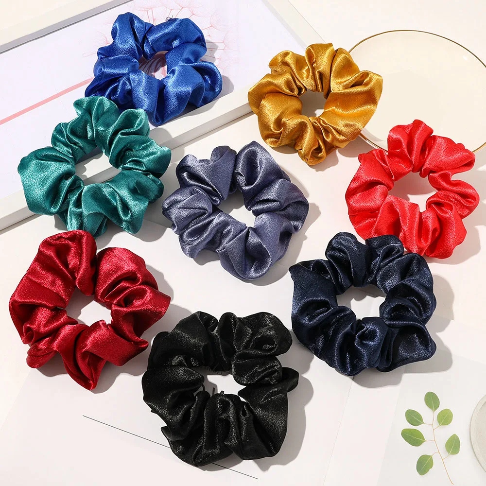 INS Sweet Bright Color Silky Hair Scrunchies Women Light Luxury Satin Elastic Hair Bands Hair Rope Ties Female Ponytail Holder