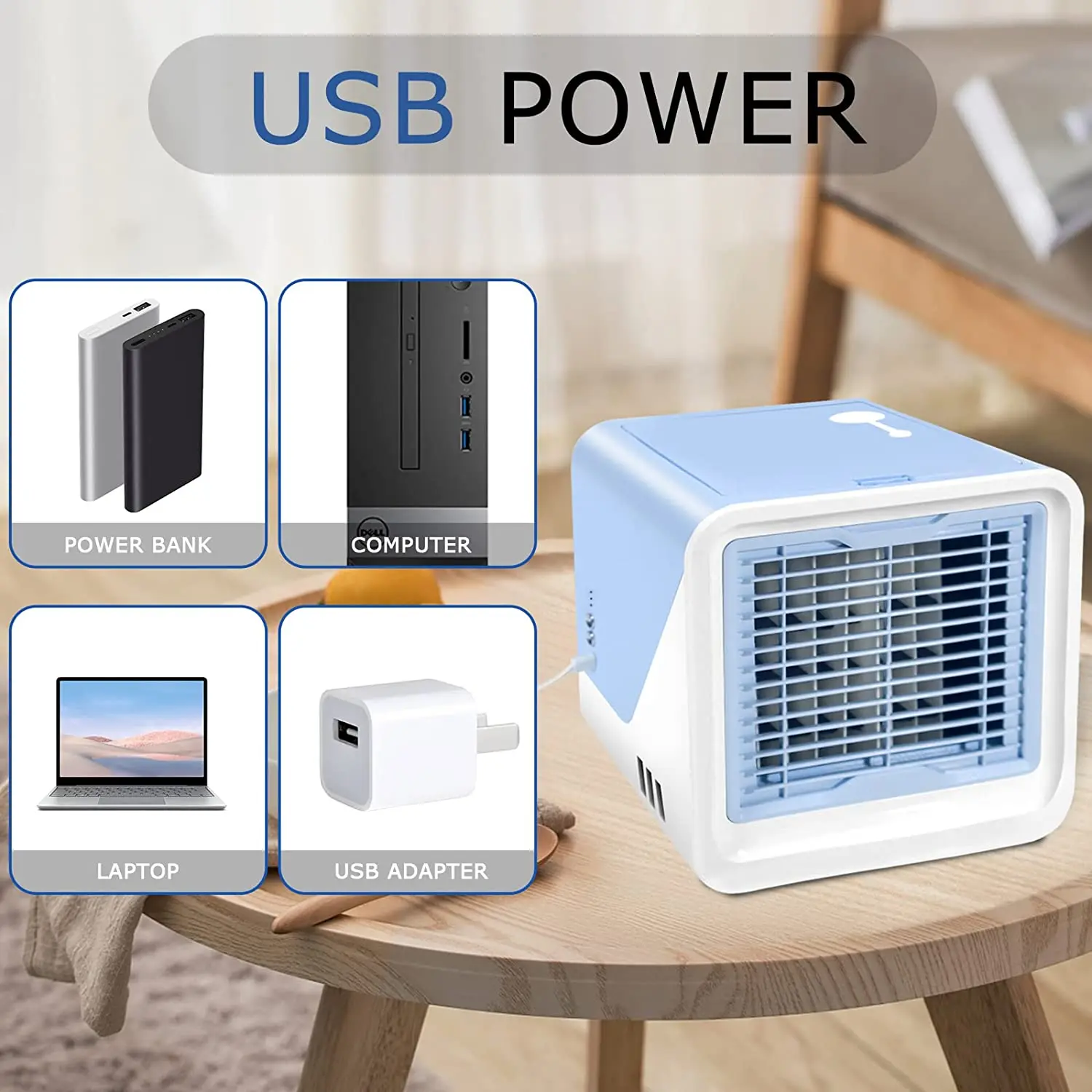 Portable Air Conditioner Air Cooler With 3-Speeds Mini Air Conditioner With LED Light Atomization Desktop Cooling Fan For Home