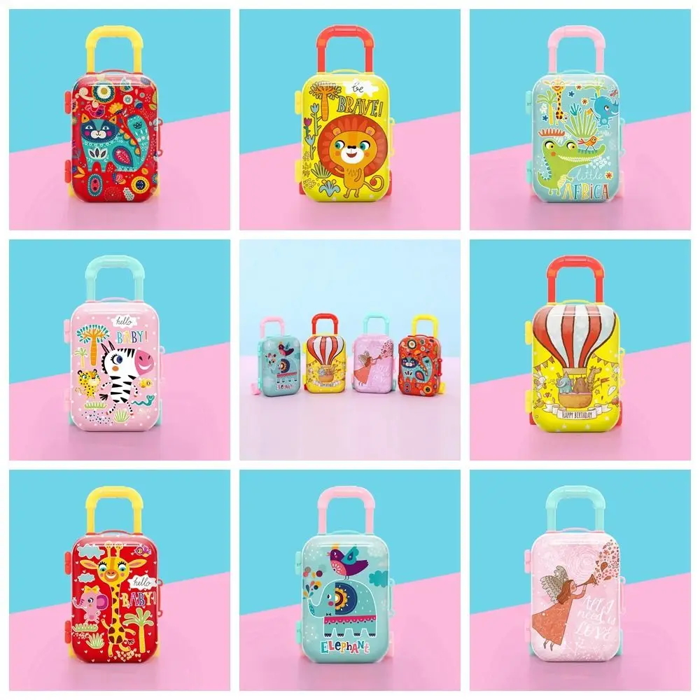 Mini Mini Trolley Case Model Suitcase Tinplate Animals Suitcase Toy Animals Pattern Color Printing Cartoon Piggy Bank Desk