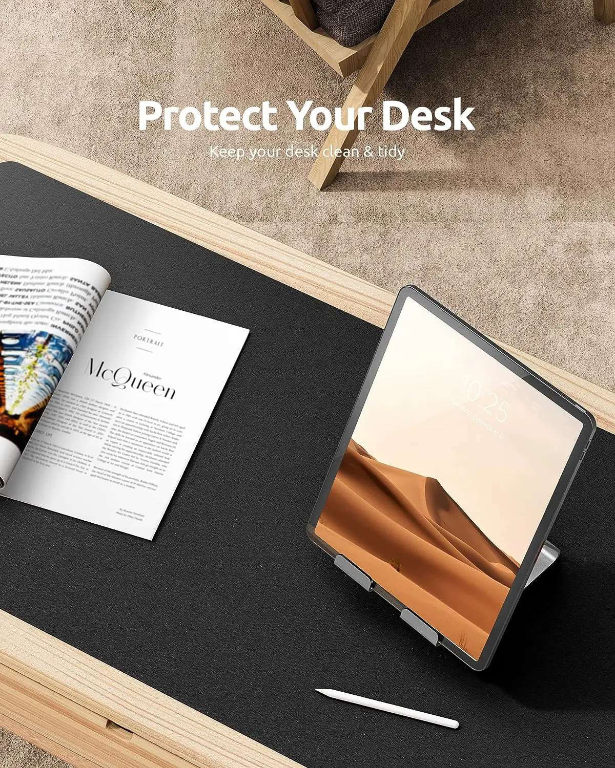 Desk Pad Protector, Office Desk Mat, Large Mouse Pad, Waterproof  Non-Slip PU Desk Blotter for Office and Home