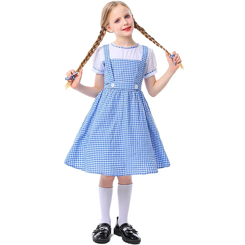 Umorden Blue Gingham Dorothy Costume for Girls Child Kids Farm Dress Short Halloween Book Week Fantasia Costumes