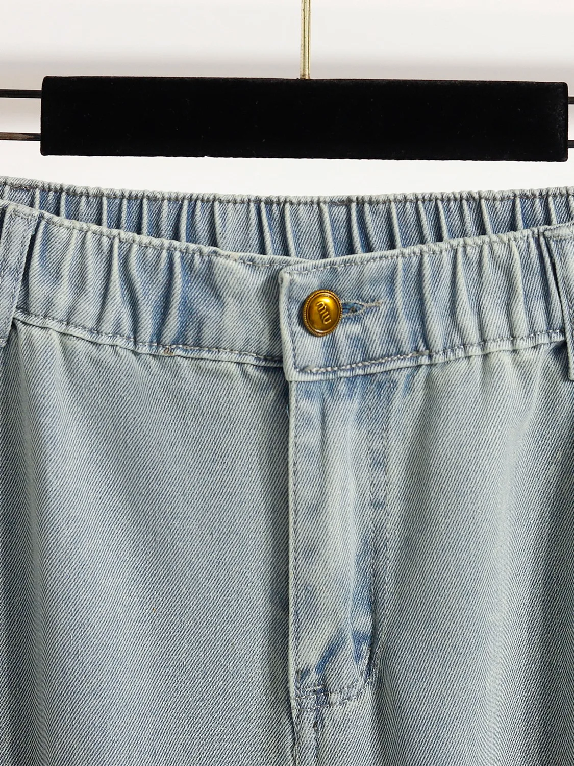 Jeans a gamba dritta ricamati azzurri retrò Pantaloni estivi a nove punte a gamba larga casual di grandi dimensioni in vita elastica sottile da donna