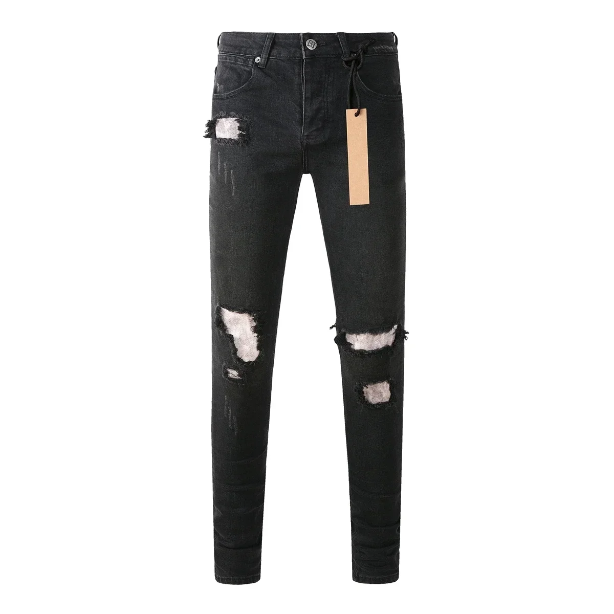 Fashion High Street KSUBI Cross Jeans Men Black Paint Hole patch Trend Low Rise Skinny Denim Pants Pleated Ripped FrayedTrousers