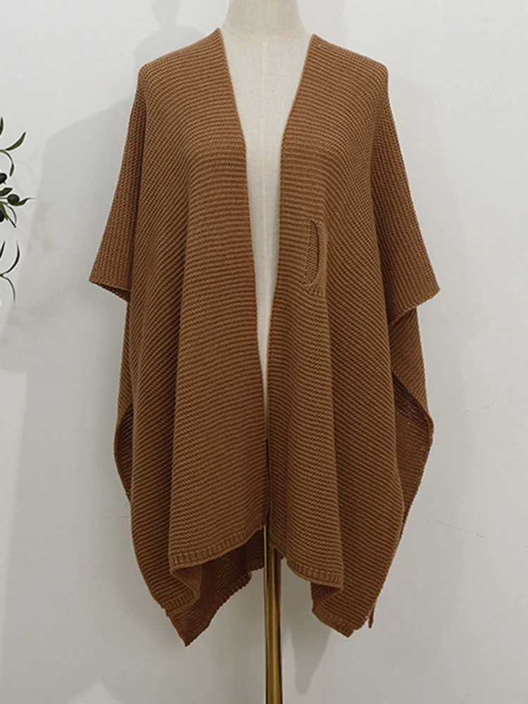 [EAM] Women Brown Irregular Big Size Elegant Keep Warm Scarf New Long  Personality   Fashion Tide Autumn Winter 2025 1DH8495