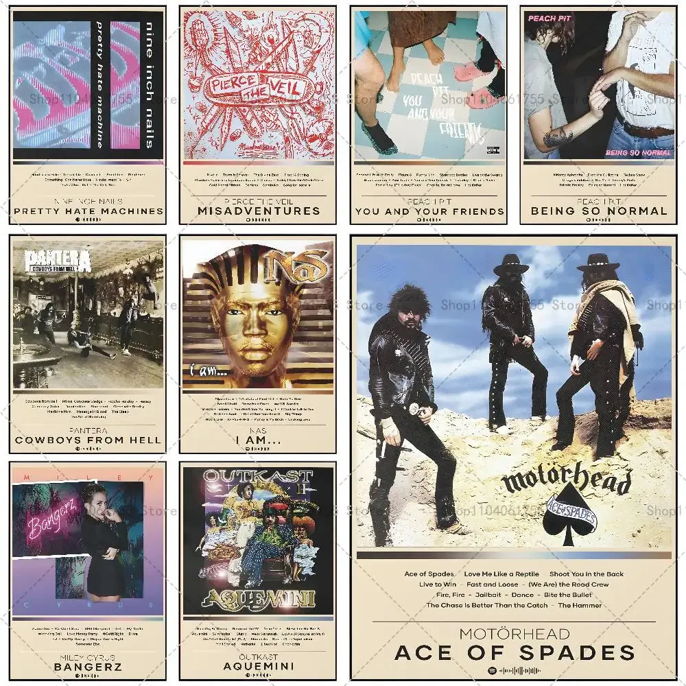 Nine Inch Nails Outkast PPink-Floyd Pop Singer Music Album Poster Self-adhesive Art Waterproof Paper Sticker Room Wall Decor