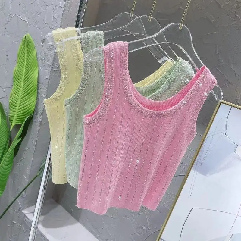 Nuovi prodotti primaverili Diamanti a strisce verticali in gilet lavorato a maglia lucido e versatile di nuovo stile estivo