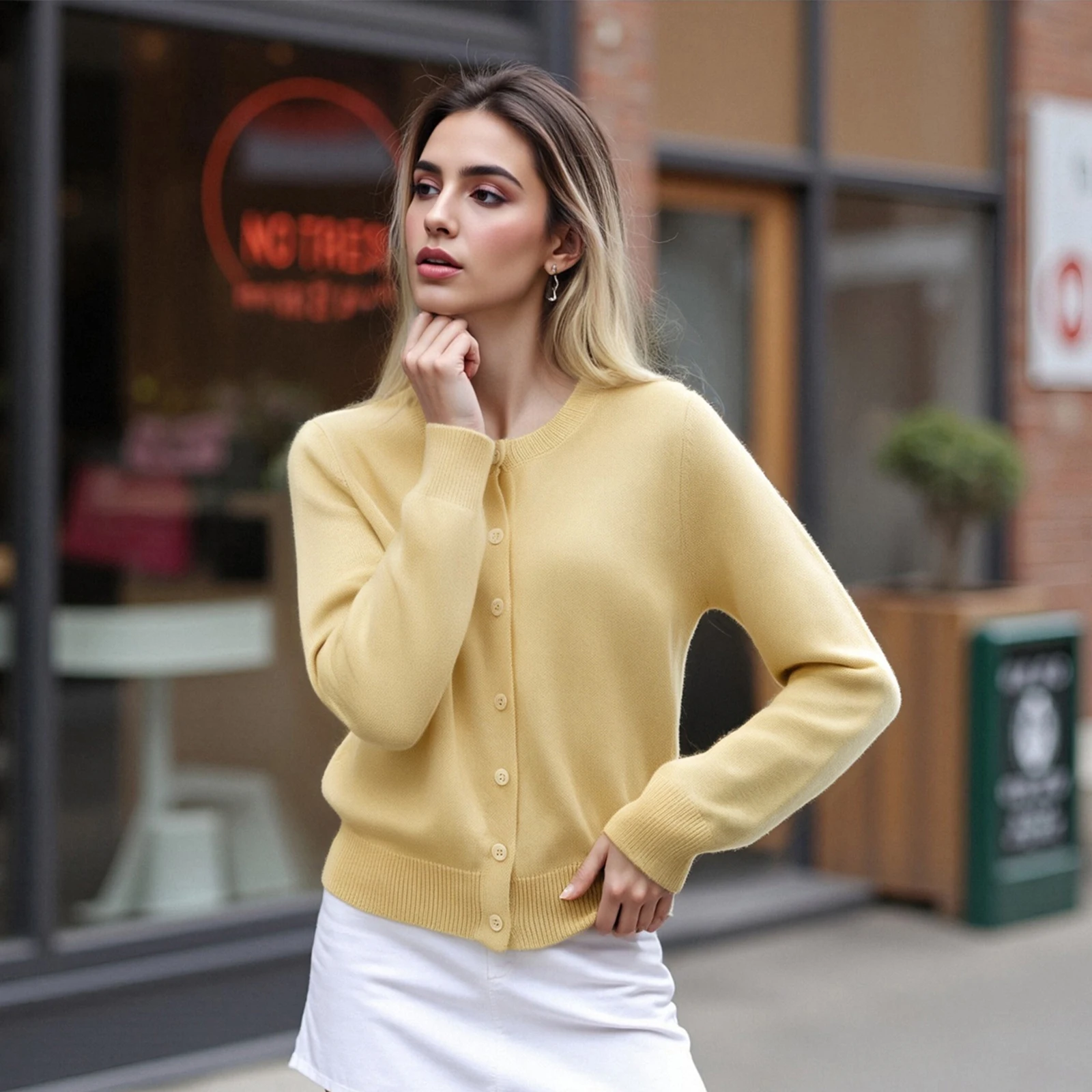 

Женский вязаный кардиган с длинным рукавом и пуговицами, осенне-зимняя куртка, однотонный свитер для повседневного повседневного использования