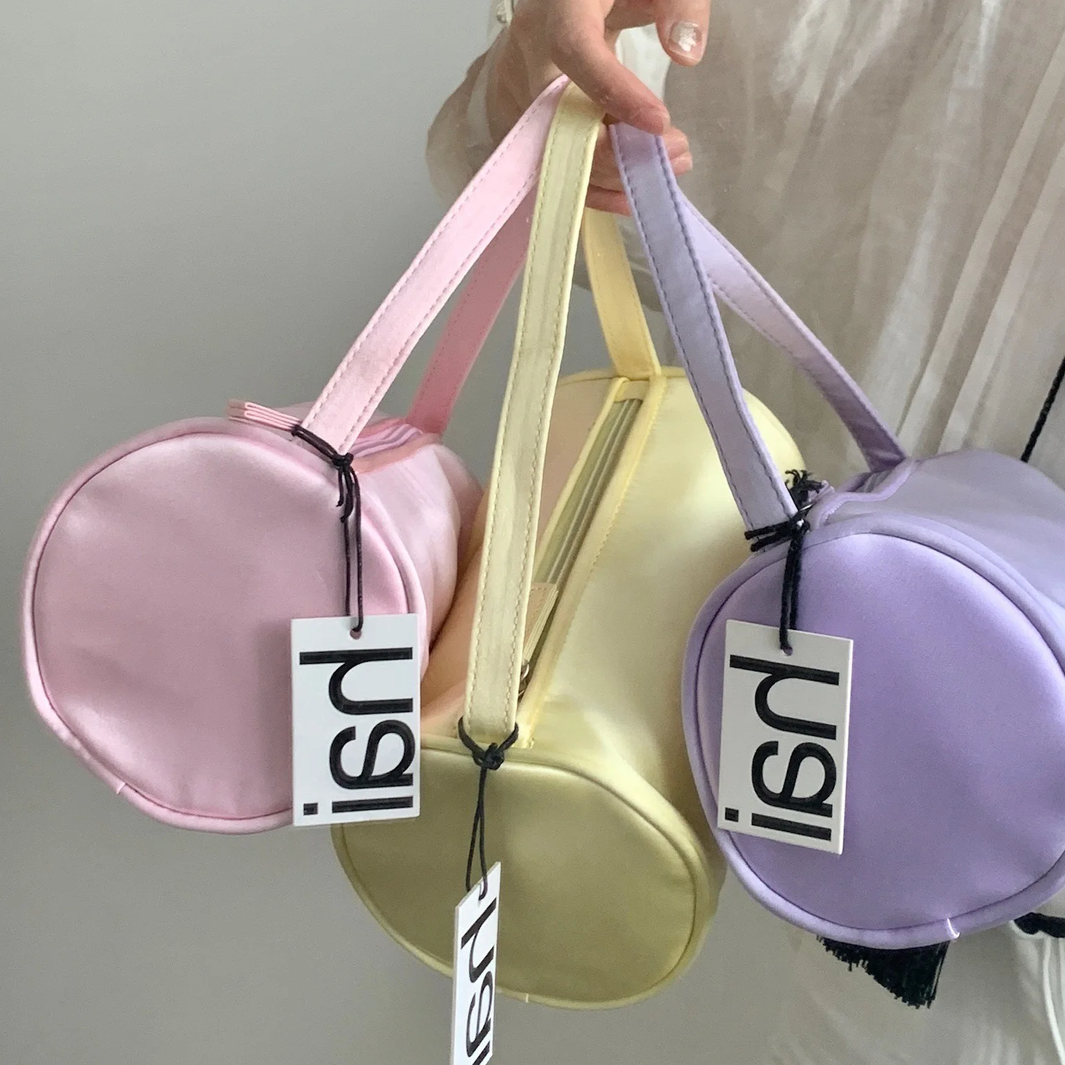 Tas tangan wanita seri satin sutra silinder buatan tangan Hai desainer niche kecil