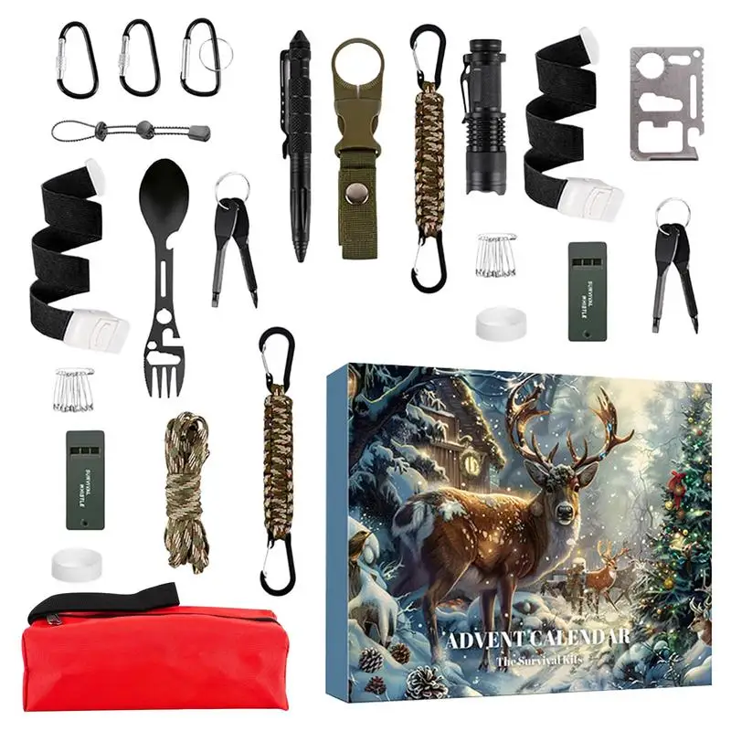 Survival Kit Advent Calendar 2024 Survival Gear Cool Gadgets 24 Days Countdown To Christmas Cool Gadgets For Outdoor Camping