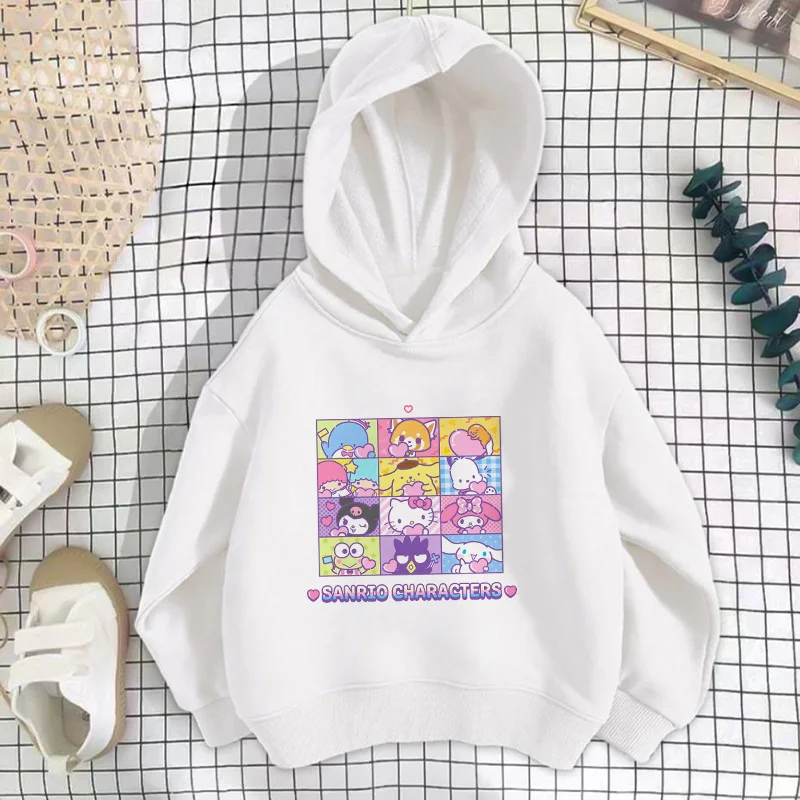 Sanrio-sudaderas con capucha para niños, suéter Kawaii de Hello Kitty, ropa informal de dibujos animados de Anime, Tops cálidos para niños y niñas