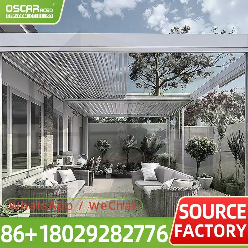 Weatherproof Rainproof Sunshade Canopy Innovative Smart Patio Backyard Poolside Europe Aluminum Pergola with Adjustable Roof and