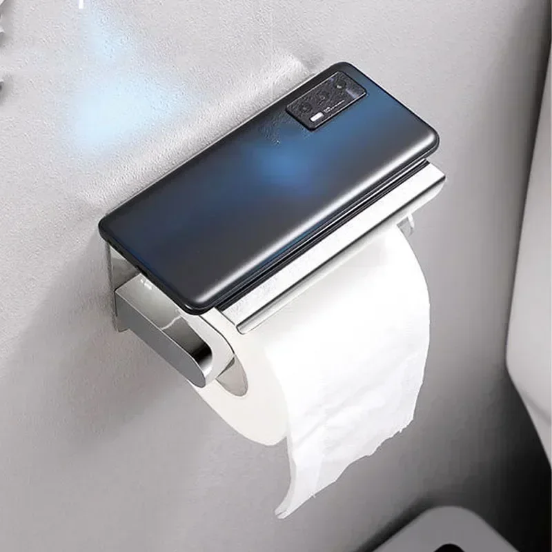 304 Stainless Steel Toilet Paper Holder with Phone Shelf Bathroom Tissue Holder Toilet Paper Roll Holder