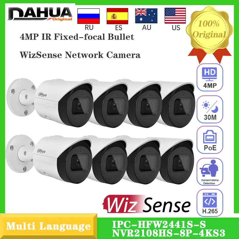 

Original Dahua 8PCS 4MP IPC-HFW2441S-S IR Bullet WizSense Network Outdoor PoE Security IP Camera Built-in Mic SMD Plus
