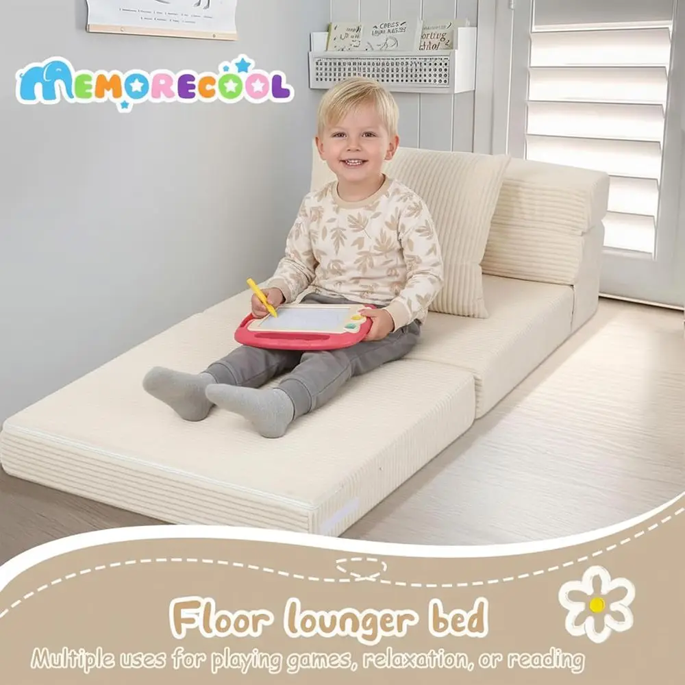 Divano pieghevole compatto per bambini, sedia futon in velluto a coste, mini divano portatile, beige