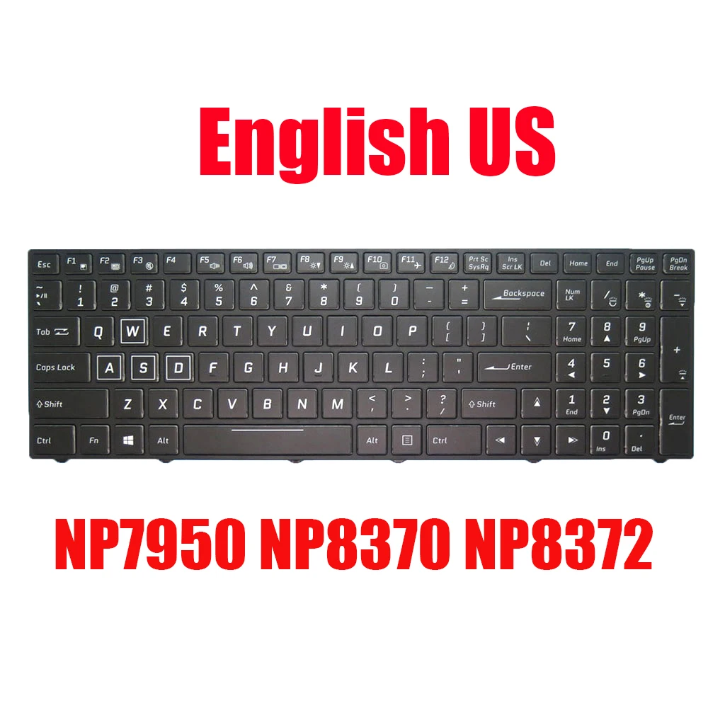 English US Laptop Keyboard For Sager NP7950 NP8370 NP8372 PA71HP6-G PA71HS-G Black With Backlit New