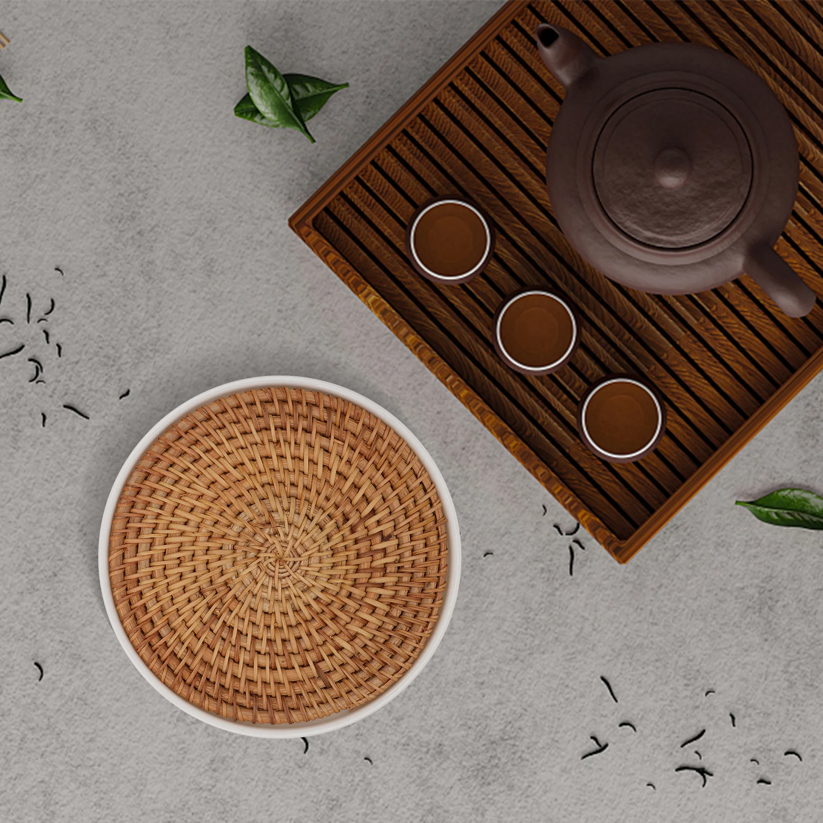 

1set 1Set Round Storage For Cup Teapot Tea Serving Tray Household Tea Set Plate Easy Clean Teacup Storage Tray
