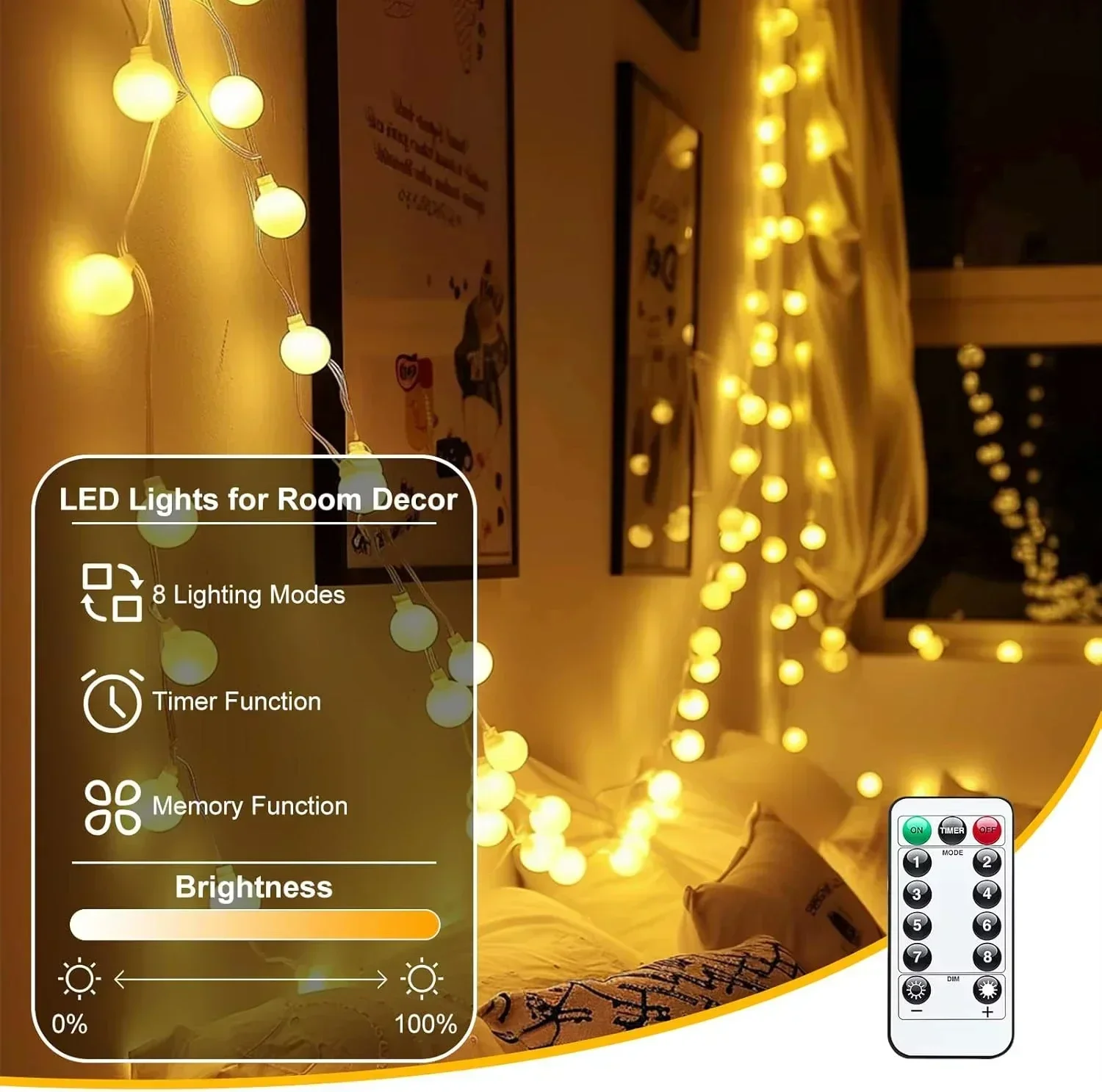 USB LED Crystal Ball Christmas String Lights Waterproof DIY Globe Fairy Lights Remote Control 8 Modes Room Garden Wedding Decor