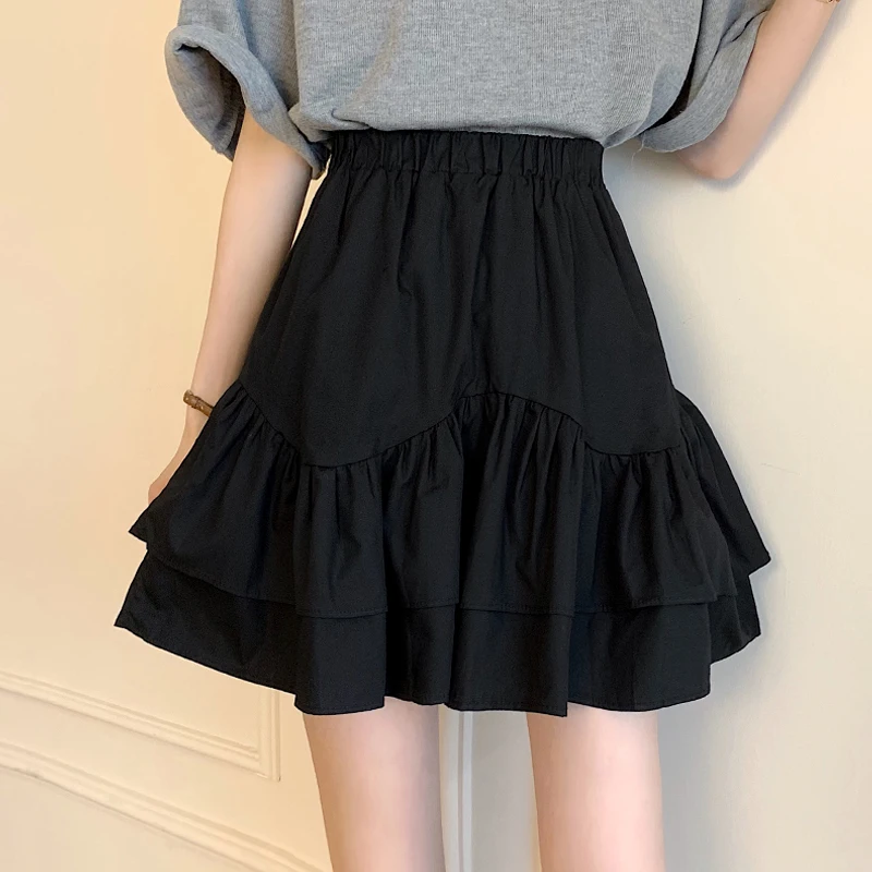 

Black ruffled skirt, women's high waisted A-line skirt, spring/summer 2024 new French design sense, niche short skirt