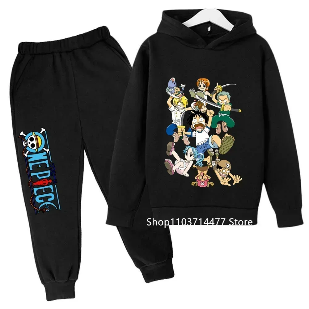 One Pieces Hoodie Set Kids Luffy Clothes Boys Girls Clothing Children's Sports Suit Autumn Hoodie Pants 2-piece Set