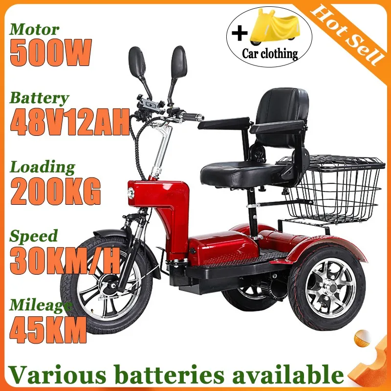 

With Armrests Elderly Comfortable Seat Mobility Scooter Disabled 3-Wheeler Electric Scooter Adult with Basket Electric Tricycle