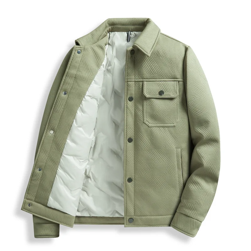 معاطف عصرية جديدة للرجال بلون سادة غير رسمية عصرية فضفاضة وبسيطة وياقة مقلوبة وأكمام طويلة 50% سترات أوزة للأسفل #3