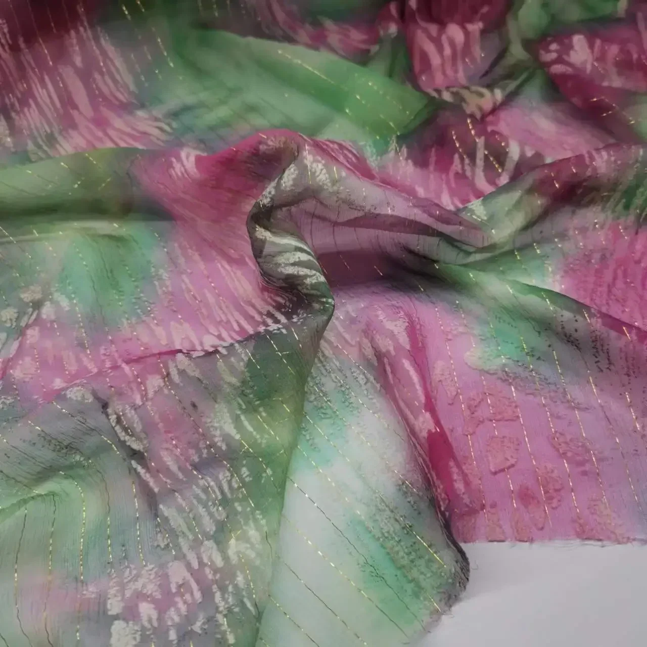 Somali Dirac Fabric Metallic Lurex Brocade Silk 8mm Saris Chiffon For Dress Scarf Material