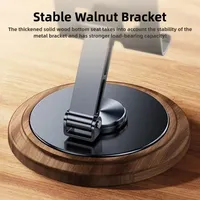 High Quality Walnut Base Phone Holder Folding Metal Tablet Stand Anti Slip Universal Cell Phone Bracket Home Office