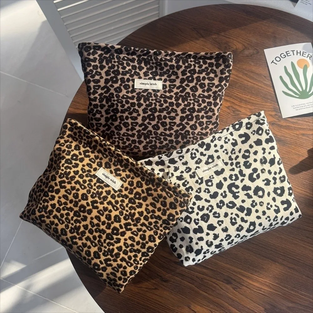 Portable Zipper Cosmetic Bag Leopard Print Large Capacity Makeup Bag Storage Bag Travel