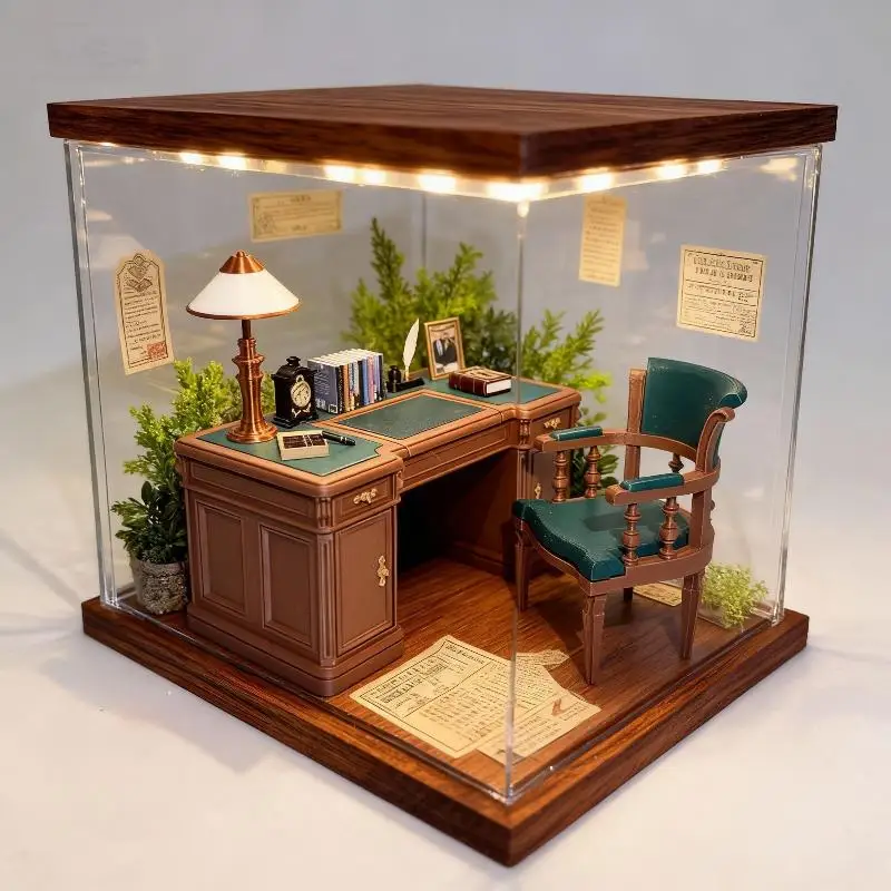 1 Set Victorian Style Writing Table & Chair Hand-Carved Wooden Model 1:12 Miniature Office Desk Kit For Dollhouse Display
