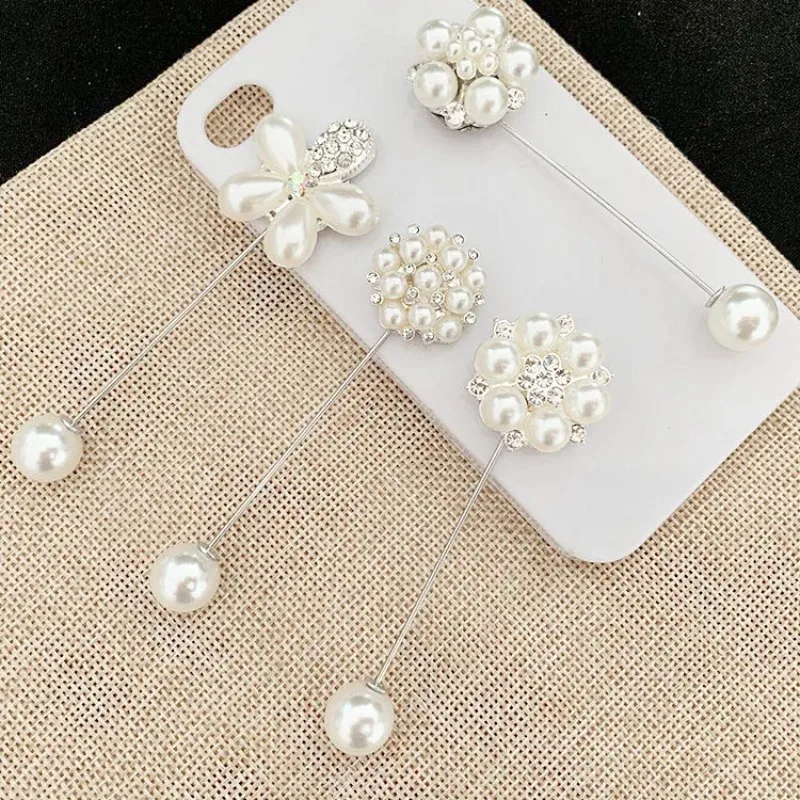Flower Pearl Crystal Rhinestone Brooches Pins Long Needle Sweater Coat Cardigan Fixed Clothing Accessories DIY Jewelry Findings