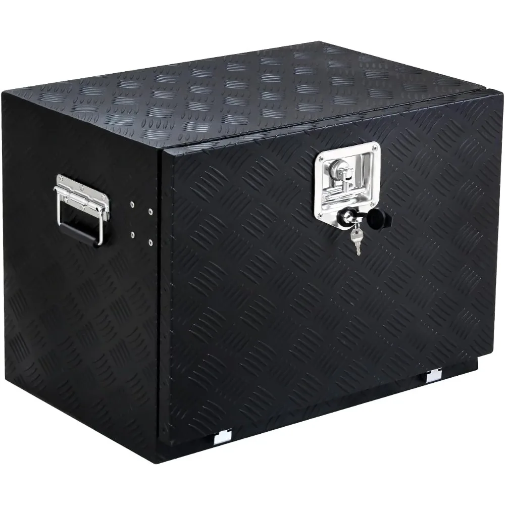 

Heavy Duty Black Aluminum Truck Tool Box - Waterproof Storage Organizer with T-Handle Lock and Keys, Side Handle