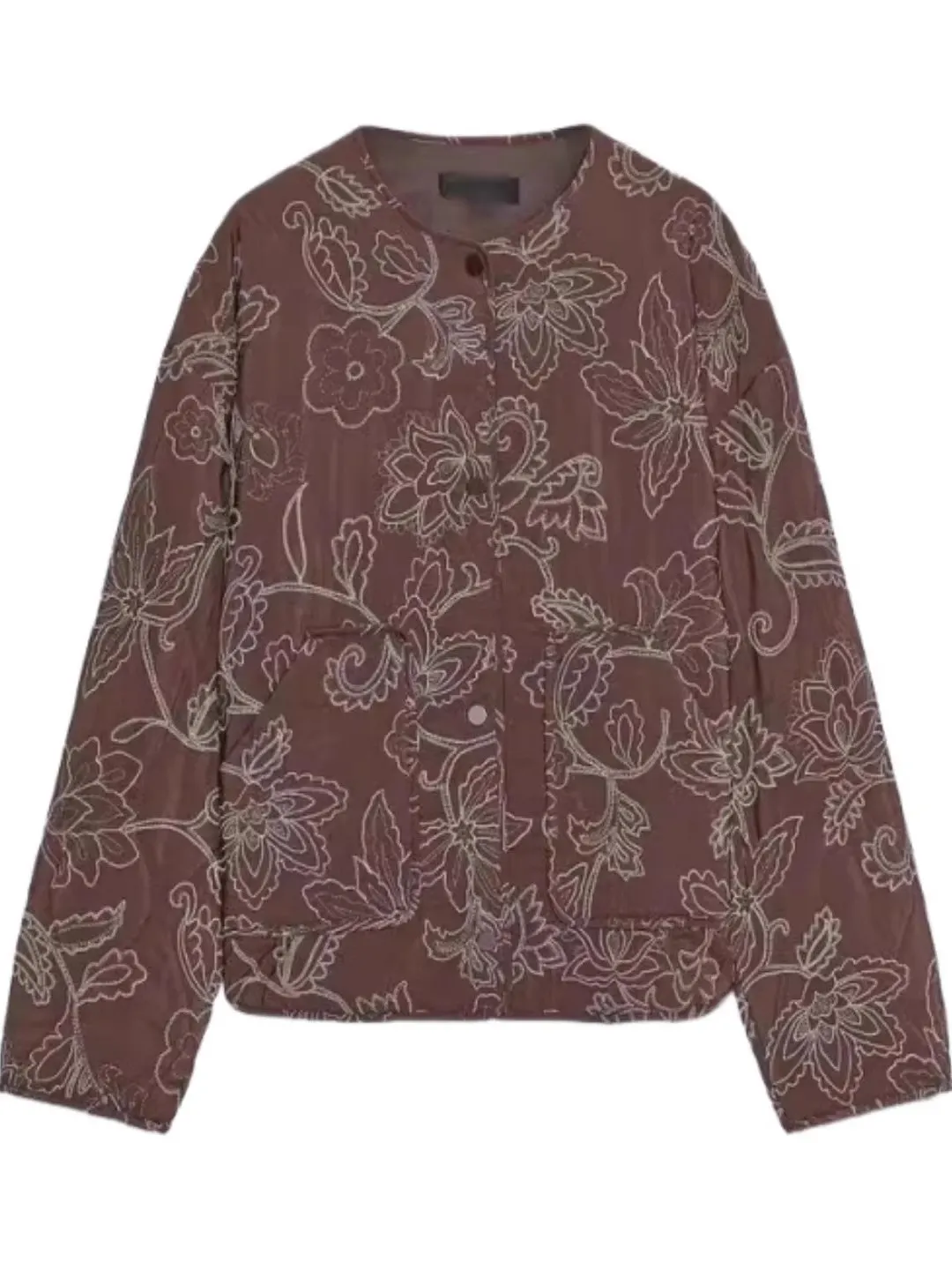 

Retro Sle Women's Jaet Coat New Autumn 2025 Padded Embroidered Polyester Fiber Loose Fit round Ne Daily Wear