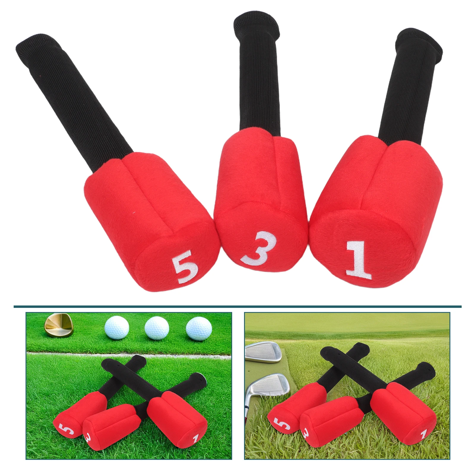 

3pcs Golf Club Headcovers Number Driver Wood Mallet Putter Covers Red Black Durable Lightweight Fit Protective Set Fairway Wood