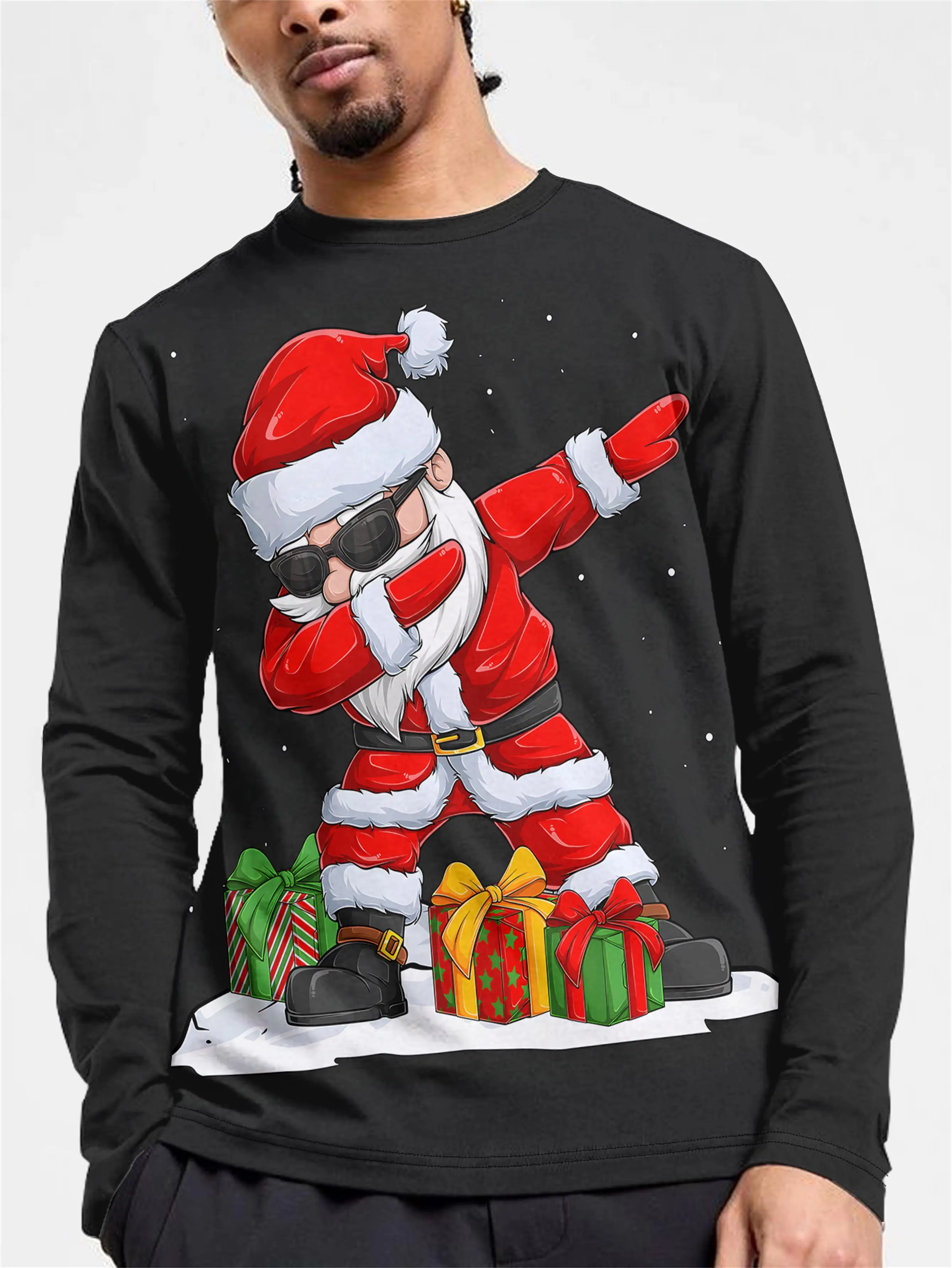 Christmas Theme Santa Claus 3D Prints Casual Men's Long Sleeved T shirt Tee Sports Pullover Crew Neck Tops Spring&Fall Clothing image 5