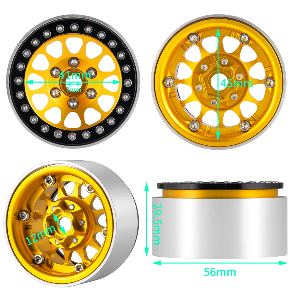 AXSPEED 1.9inch Metal Alloy Beadlock Wheel Rims Hubs Deep Dish Negative Offset 10mm for Axial SCX10 90046 TRX-4 1/10 RC Car Part