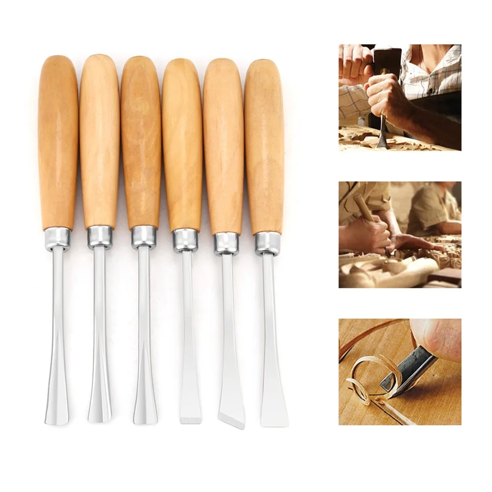 6pcs Steel Blades Wood Carving Chisels DIY Tools Professional Grade Hand Chisel Set Sharp Edge Sculpting Tools Kit