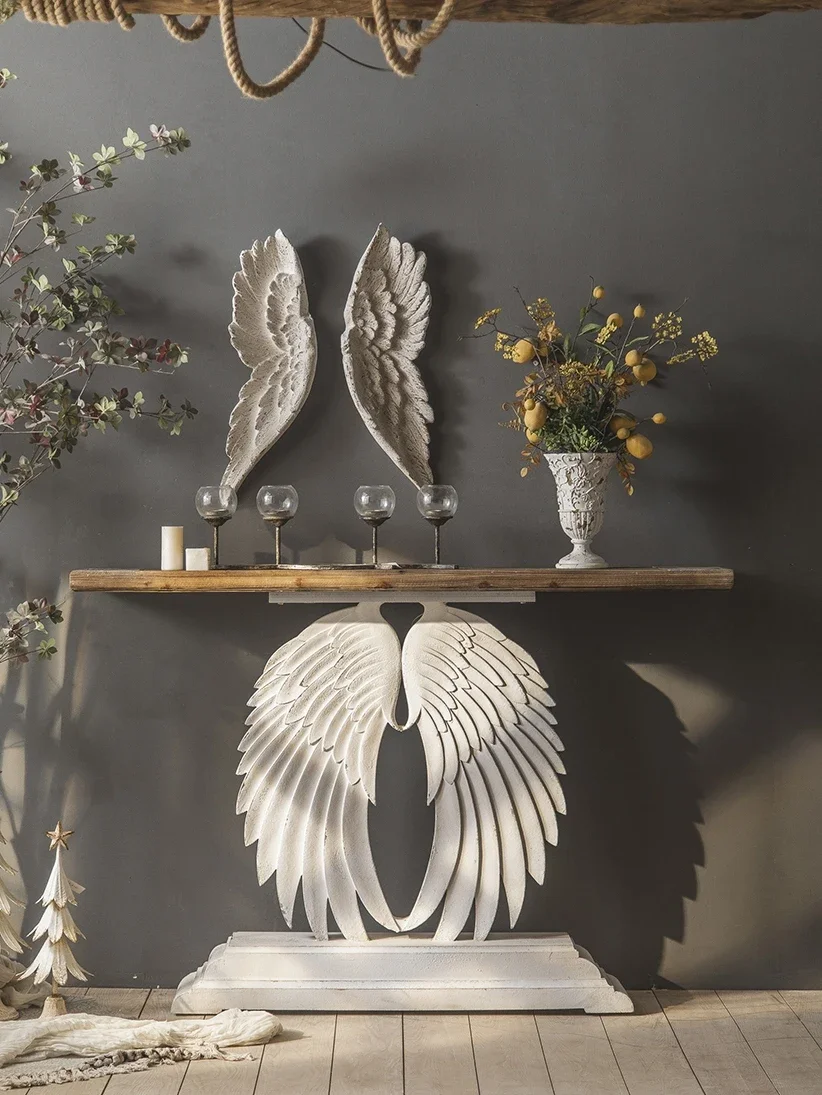 

American country entrance table retro old carved wings entrance table against the wall living room aisle corridor rack