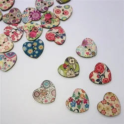Pretty Painted Flower Pattern Heart Shaped Wooden Buttons Creative Handmade DIY Sewing Accessories Decorative Clothes Buttons