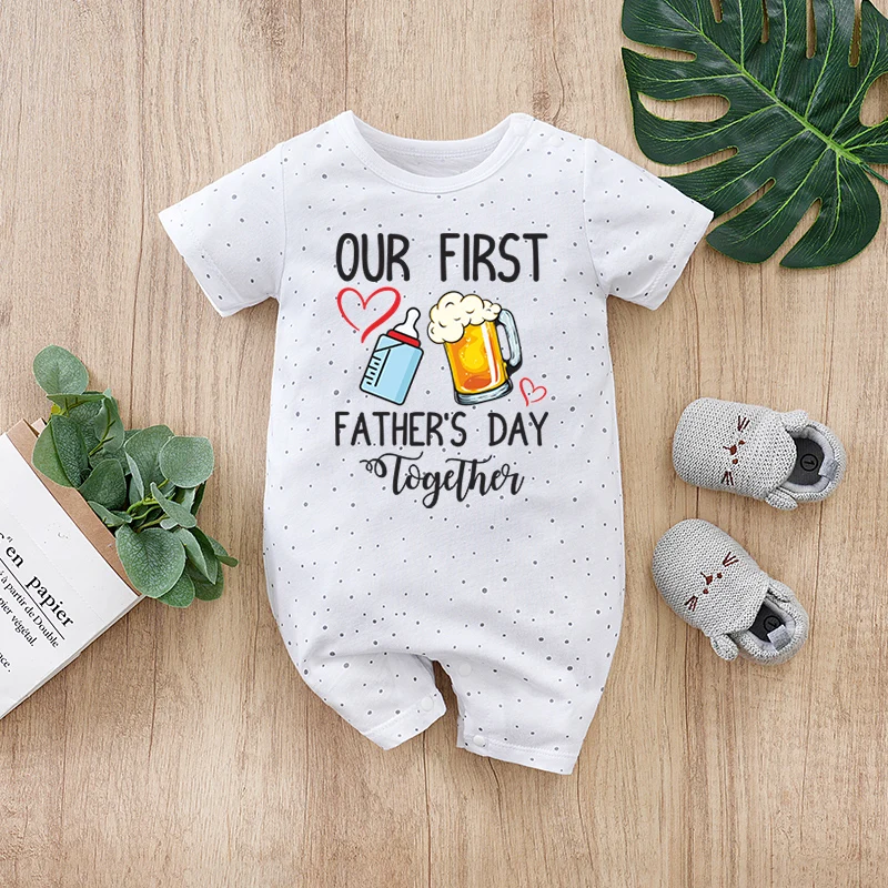 

Father's Day Newborn Baby Girl Summer White Jumpsuit Costume Romper Onesie Boy Short Sleeve 100% Cotton Print Clothes Round Neck