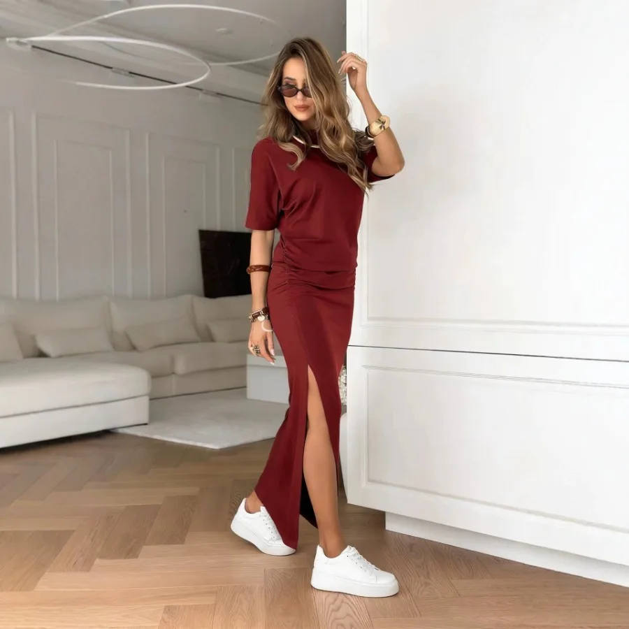 

【New style】2026 new European and American - casual solid color women's dress
