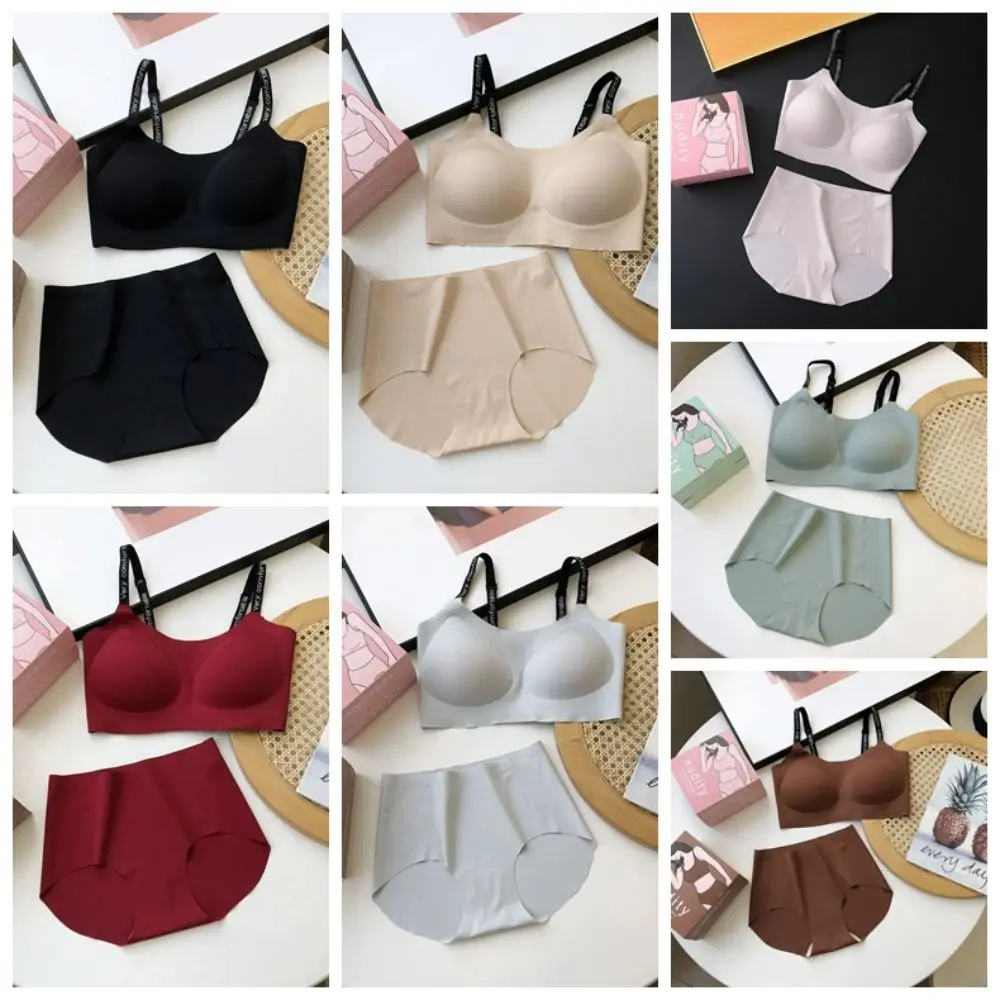 

Simple Close-fitting Bras Briefs Set Shockproof Wireless Seamless Underwear Intimates Letter Lingerie Set Women Women