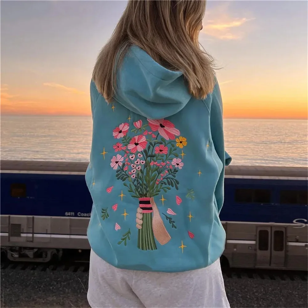 Fashion Print Hoodies Women Autumn Winter Long Sleeve Pullover Tops Hooded Sweatshirts Streetwear Casual Female Loose Clothes