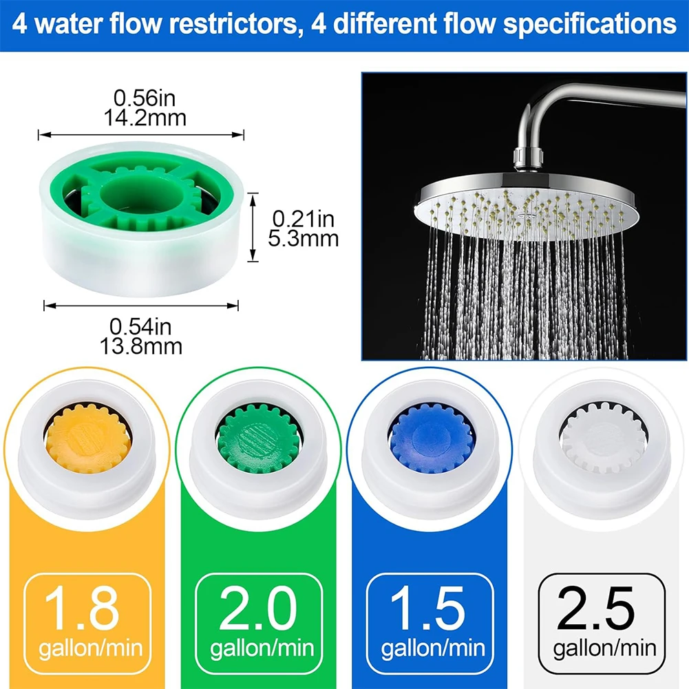 Shower Limiter Set Replacement Water Flow Restrictor Wide Application 0.56x0.54x0.21 Inch 14.2 X 13.8 X 5.3 Mm High Quality