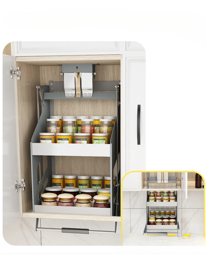 Kitchen Cabinet Pull-down Lift Basket Storage Spice Racks Wall Cabinet Up and Down Vertical Lift Drawer Baskets 30/35/40*28*52CM