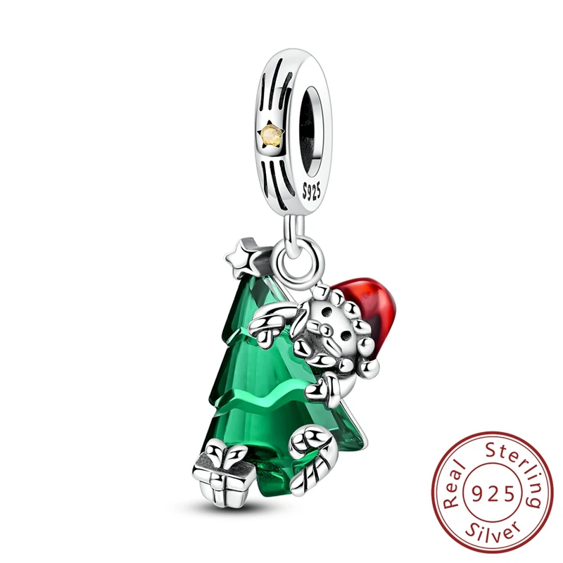 

Hot Sale 100% 925 Sterling Silver Crystal Christmas Tree Dangle Charm Fits Bracelet & Necklace For Girl Christmas Jewelry Gifts