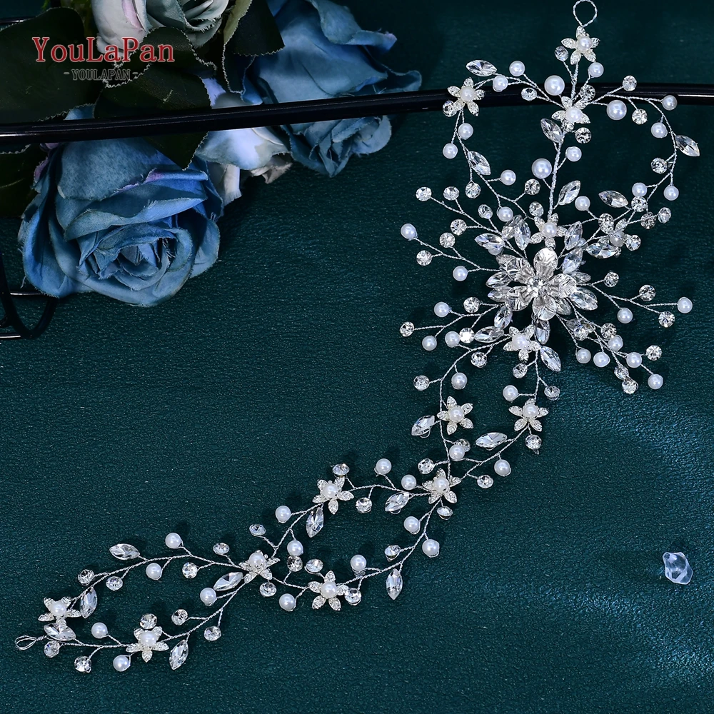 YouLaPan أنيقة زهرة العروس رباط شعر اللؤلؤ حجر الراين الزفاف أغطية الرأس وصيفه الشرف إكسسوارات الشعر امرأة عقال HP940