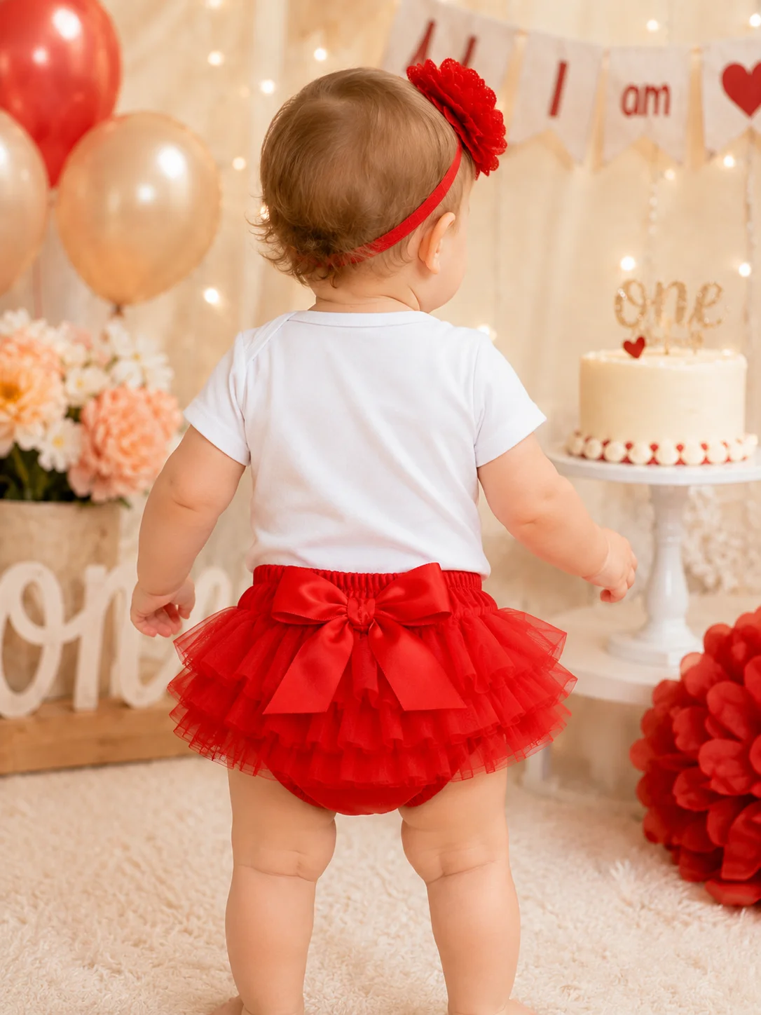 Baby Girls 1st Birthday Outfit Set My 1st Birthday Print Bodysuit Red Tutu Skirt Flower Headband Toddler One Year Old Birthday P