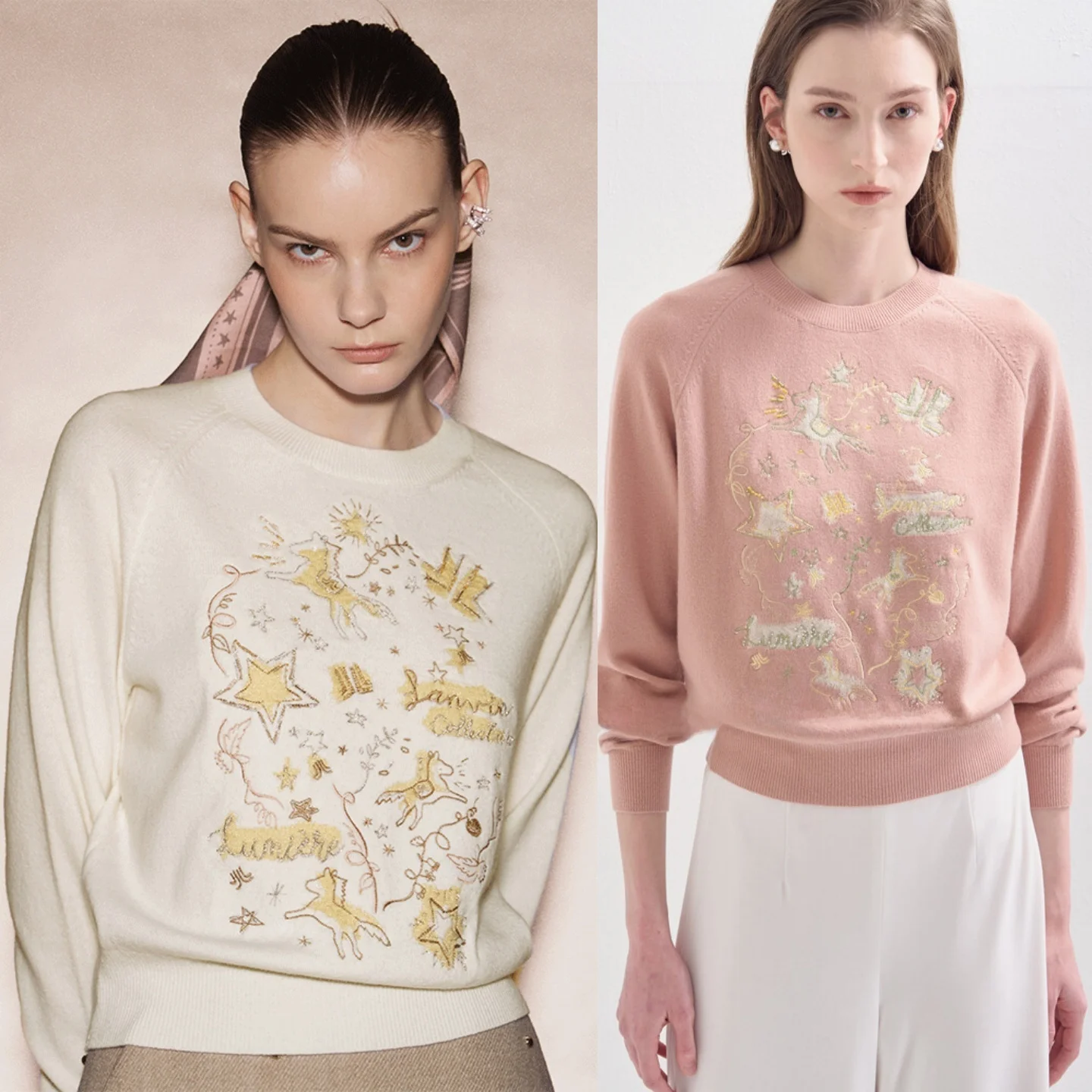 

Детский вязаный топ с вышивкой и бисером, универсальный, из шерсти, с круглым вырезом, в корейском стиле